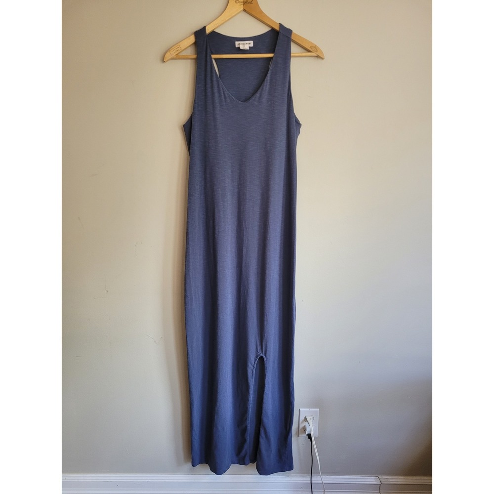 Artisan NY Womens Blue Sleeveless V-Neck Racerback Maxi Dress Slit‎ Hem Medium